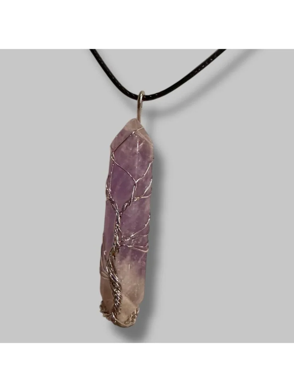Amethyst Crystal Point Necklace - Tree of Life Wire Wrapped Pendant - 3rd Eye Ch